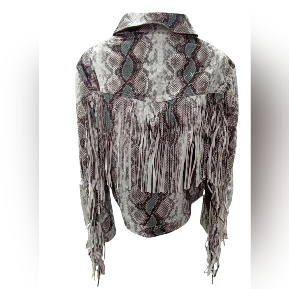 Chic Snake Print Jacket with Fringe Size: XL - Picture 2 of 11